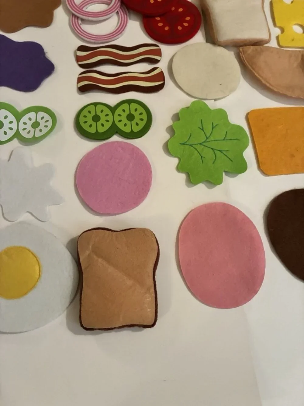Felt Play Food Sandwich Burger Breakfast Lunch Pretend Kitchen Toy Lot 37 Pc